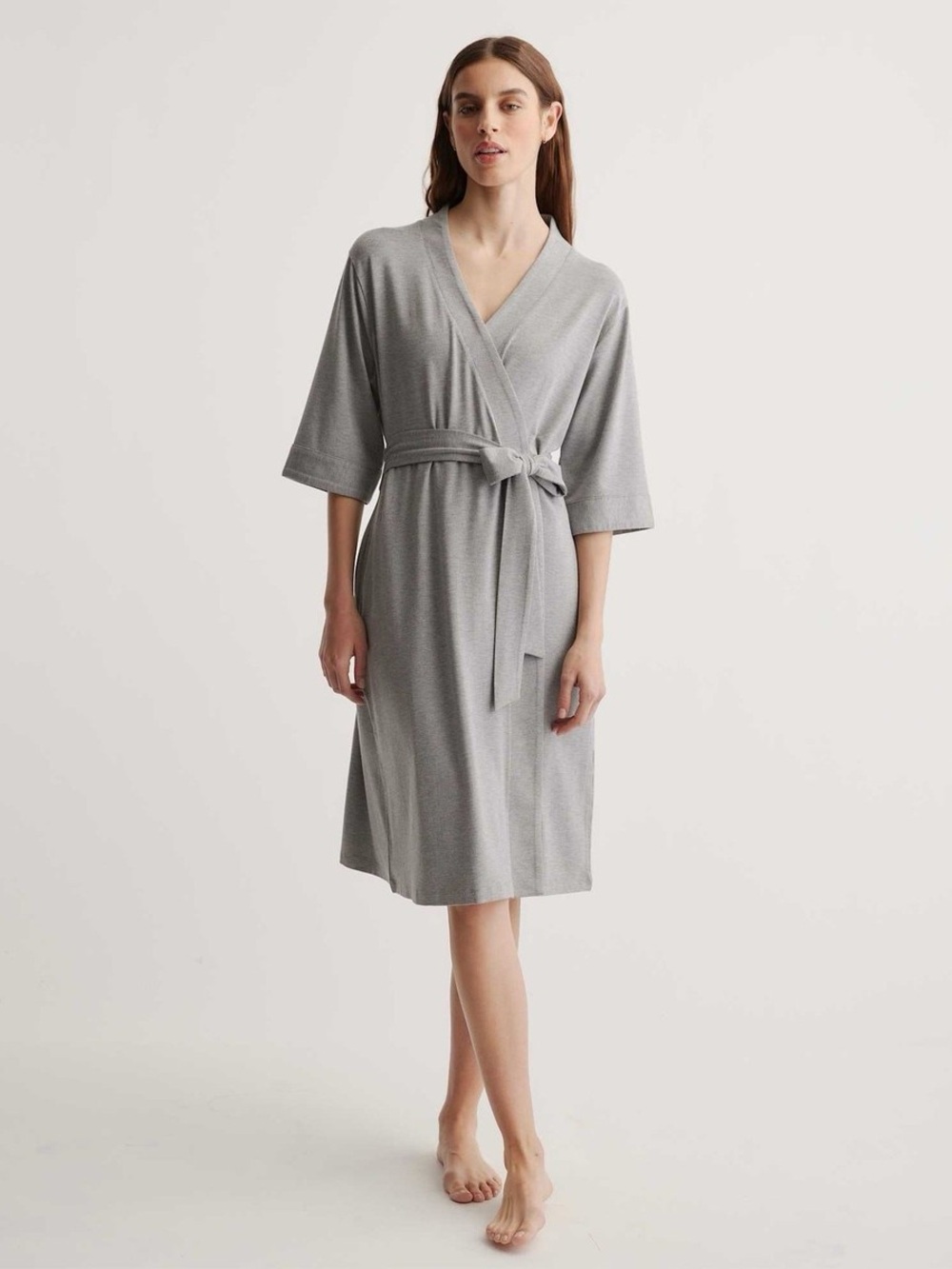 Quince Bamboo Jersey Robe Heather Gray Sleepwear Minimalist Organic Size Medium